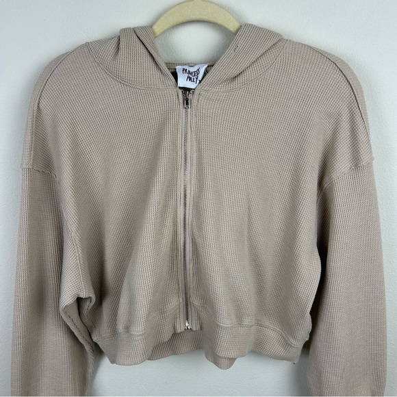 Princess Polly Cropped thermal waffle knit hooded zip front sweater size: 8 - Picture 2 of 7